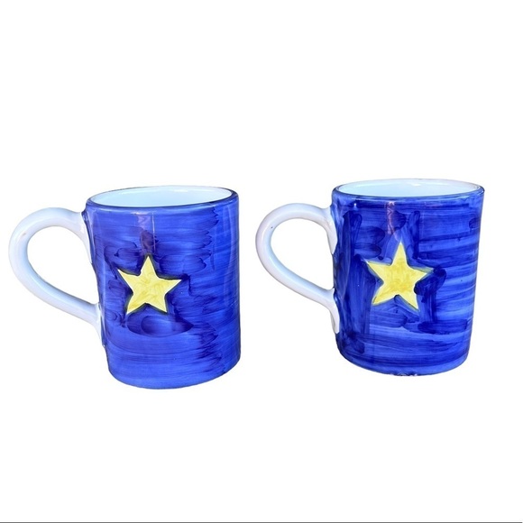 Starbucks Italy Hand Painted Christmas Tree North Star Coffee Mug Set Blue GUC - Picture 2 of 10